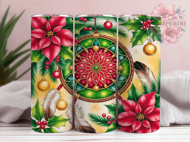 Boho Christmas Dreamcatcher Tumbler, Christmas Dreamcatcher Design, Boho Holiday Pattern, 20Oz Sublimation Wrap, Festive Boho Art, Dreamcatcher Christmas Texture, Tumbler Sublimation Sublimation Li Zamperini 