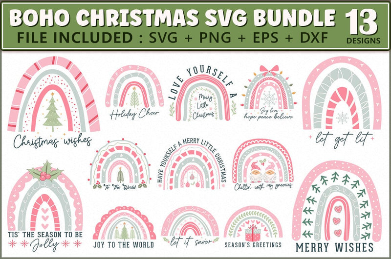Boho Christmas Rainbow SVG Bundle SVG Shetara Begum 