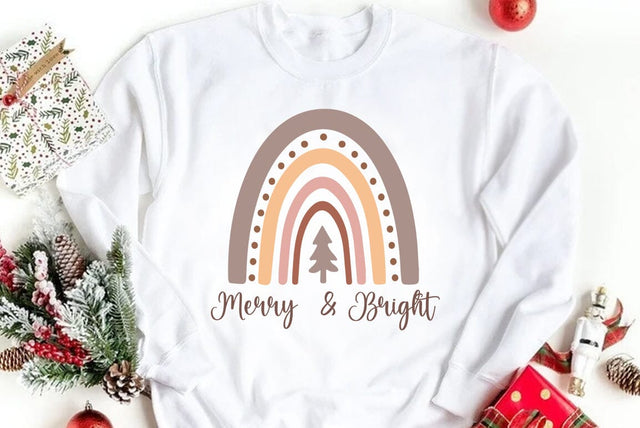 Boho Christmas Rainbow SVG PNG, Merry and bright SVG FiveStarCrafting 