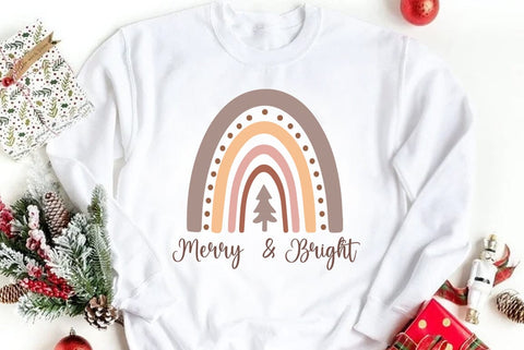 Boho Christmas Rainbow SVG PNG, Merry and bright SVG FiveStarCrafting 