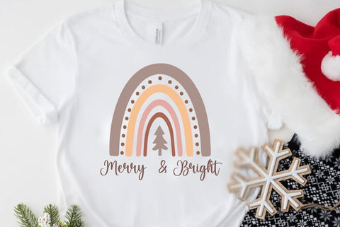 Boho Christmas Rainbow SVG PNG, Merry and bright SVG FiveStarCrafting 