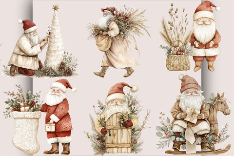 Boho Christmas Santa Clipart Bundle. Sublimation SVGArt 