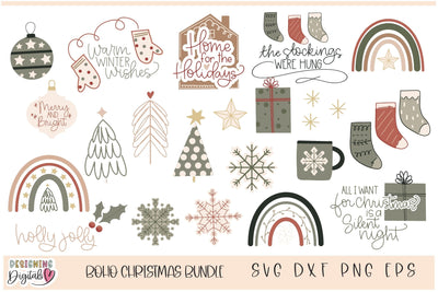 Boho Christmas SVG Bundle, Holiday PNG SVG Designing Digitals 
