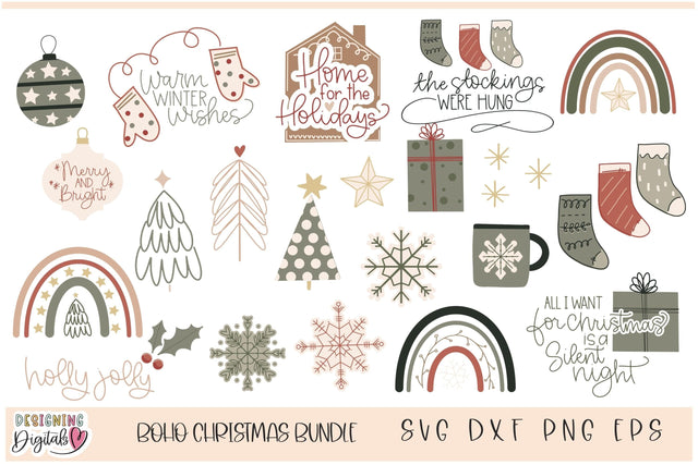 Boho Christmas SVG Bundle, Holiday PNG SVG Designing Digitals 