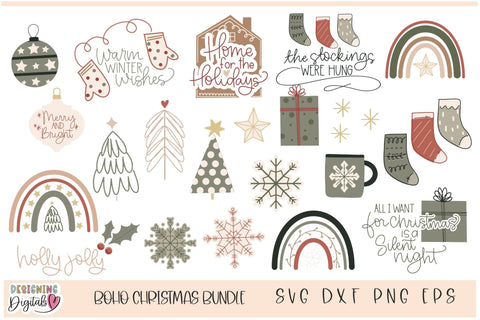 Boho Christmas SVG Bundle, Holiday PNG SVG Designing Digitals 