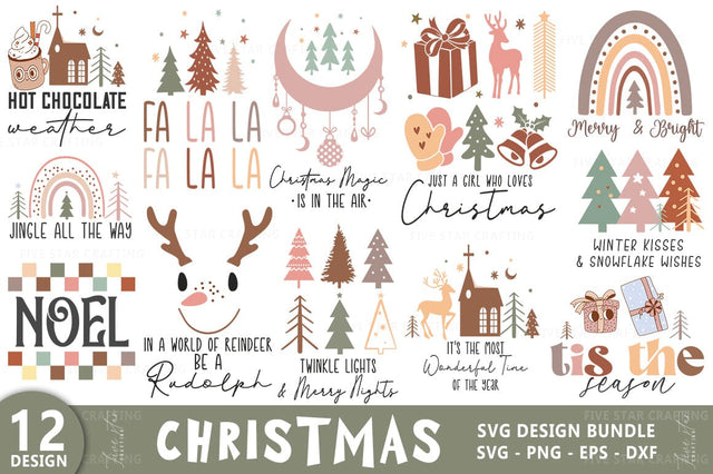 Boho Christmas SVG PNG Bundle, Christmas Quote SVG Bundle Design SVG FiveStarCrafting 