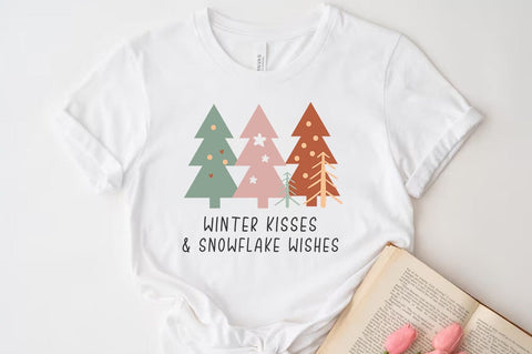 Boho Christmas Tree SVG PNG Design, Winter kisses and snowflake wishes SVG FiveStarCrafting 