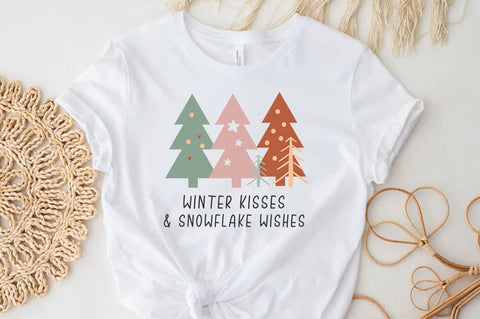 Boho Christmas Tree SVG PNG Design, Winter kisses and snowflake wishes SVG FiveStarCrafting 