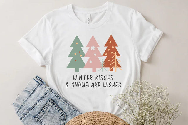 Boho Christmas Tree SVG PNG Design, Winter kisses and snowflake wishes SVG FiveStarCrafting 