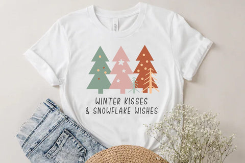 Boho Christmas Tree SVG PNG Design, Winter kisses and snowflake wishes SVG FiveStarCrafting 
