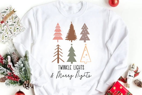 Boho Christmas Trees SVG PNG, Twinkle lights and merry nights SVG FiveStarCrafting 