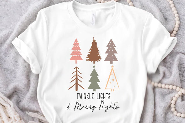 Boho Christmas Trees SVG PNG, Twinkle lights and merry nights SVG FiveStarCrafting 