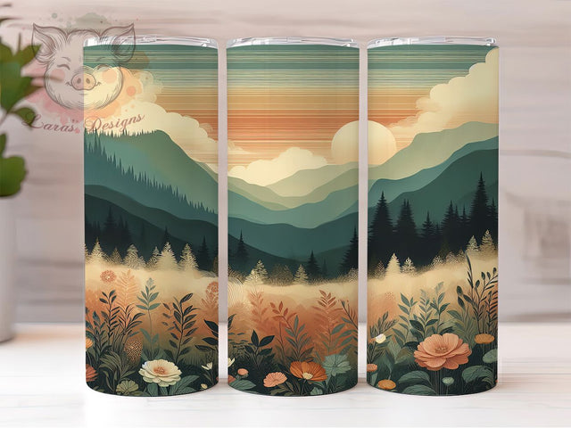 Boho Cottagecore Mountain Tumbler, Cottagecore Sun Tumbler, Rustic Landscape Wrap, Whimsical Flowers Wrap, Scenic Mountain Wrap, Sublimation Design, Trendy Gift Idea Sublimation Lara' s Designs 