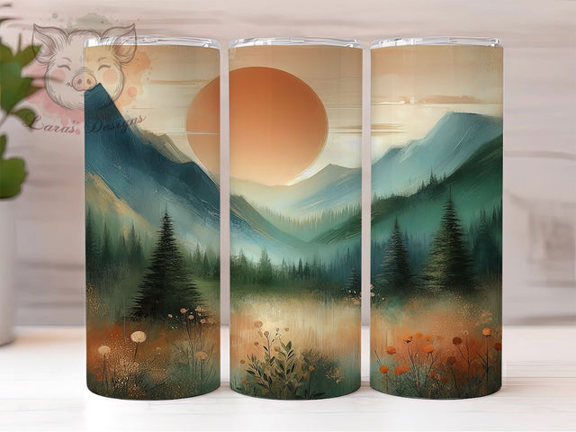 Boho Cottagecore Mountain Tumbler, Cottagecore Sun Tumbler, Rustic Landscape Wrap, Whimsical Flowers Wrap, Scenic Mountain Wrap, Sublimation Design, Trendy Gift Idea Sublimation Lara' s Designs 