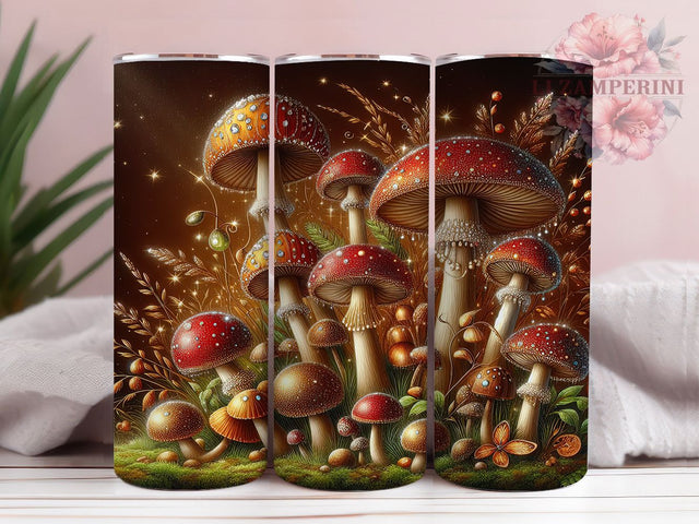 Boho Cottagecore Mushroom Tumbler, Cottagecore Tumbler, Stylish 20oz Wrap, Sublimation Design, Trendy Gift Idea, Rhinestone Mushroom Wrap, Rustic Cottagecore Tumbler Sublimation Li Zamperini 