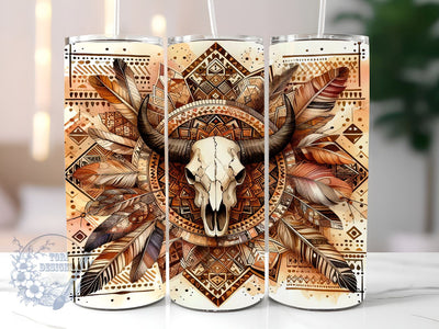 Boho Cow Skull 20oz Skinny Tumbler, Western Tumbler Png, Straight & Tapered Tumbler Wrap, Instant Digital Download Sublimation ToriDesigns 