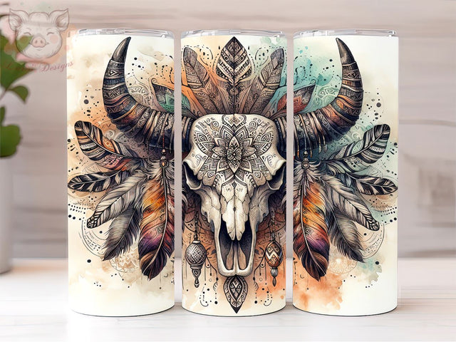 Boho Cow Skull 20oz Tumbler Png, Straight & Tapered Tumbler Png, Country Girl Tumbler Png, Digital Download PNG Sublimation Lara' s Designs 