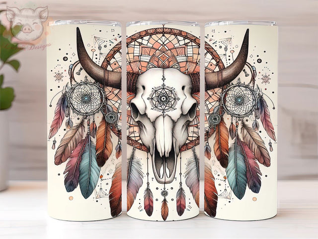 Boho Cow Skull 20oz Tumbler Png, Straight & Tapered Tumbler Png, Country Girl Tumbler Png, Digital Download PNG Sublimation Lara' s Designs 