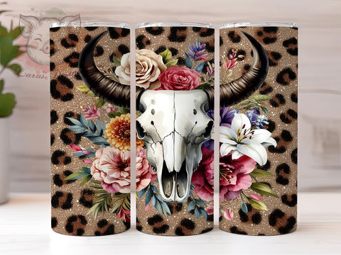 Boho Cow Skull 20oz Tumbler Png, Straight & Tapered Tumbler Png, Country Western Tumbler Png, Digital Download PNG Sublimation Lara' s Designs 