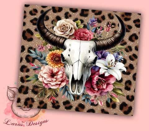 Boho Cow Skull 20oz Tumbler Png, Straight & Tapered Tumbler Png, Country Western Tumbler Png, Digital Download PNG Sublimation Lara' s Designs 