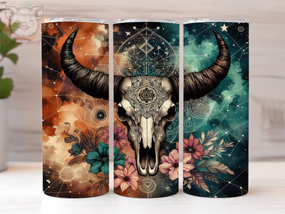 Boho Cow Skull 20oz Tumbler Png, Straight & Tapered Tumbler Png, Cowgirl Tumbler Png, Digital Download PNG Sublimation Lara' s Designs 