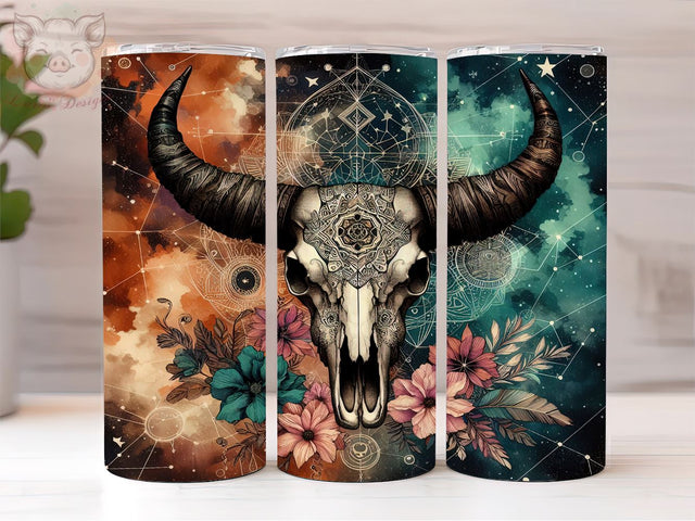 Boho Cow Skull 20oz Tumbler Png, Straight & Tapered Tumbler Png, Cowgirl Tumbler Png, Digital Download PNG Sublimation Lara' s Designs 