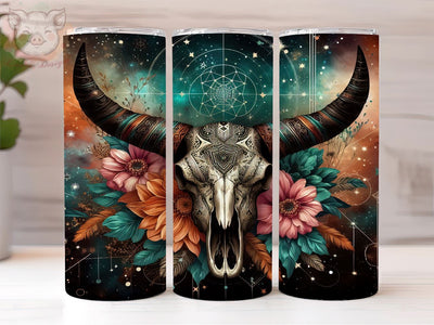 Boho Cow Skull 20oz Tumbler Png, Straight & Tapered Tumbler Png, Cowgirl Tumbler Png, Digital Download PNG Sublimation Lara' s Designs 