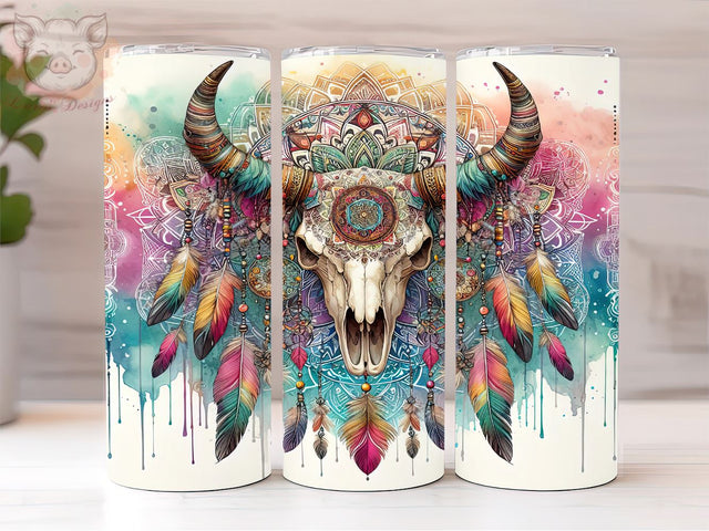 Boho Cow Skull 20oz Tumbler Png, Straight & Tapered Tumbler Png, Western Tumbler Png, Digital Download PNG Sublimation Lara' s Designs 