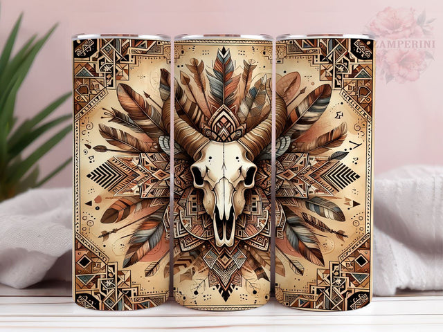 Boho Cow Skull 20oz Tumbler Wrap PNG, Country Cowboy Tumbler Png, Straight & Tapered Tumbler Wrap, Instant Digital Download Sublimation Li Zamperini 