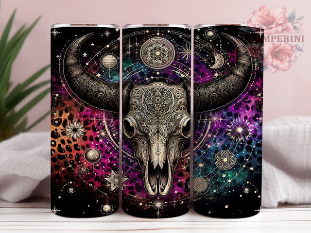 Boho Cow Skull 20oz Tumbler Wrap PNG, Western Aztec Tumbler Png, Straight & Tapered Tumbler Wrap, Instant Digital Download Sublimation Li Zamperini 