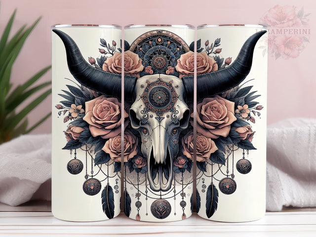 Boho Cow Skull 20oz Tumbler Wrap PNG, Western Tumbler Png, Straight & Tapered Tumbler Wrap, Instant Digital Download Sublimation Li Zamperini 