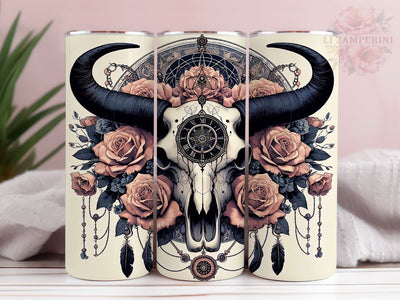 Boho Cow Skull 20oz Tumbler Wrap PNG, Western Tumbler Png, Straight & Tapered Tumbler Wrap, Instant Digital Download Sublimation Li Zamperini 