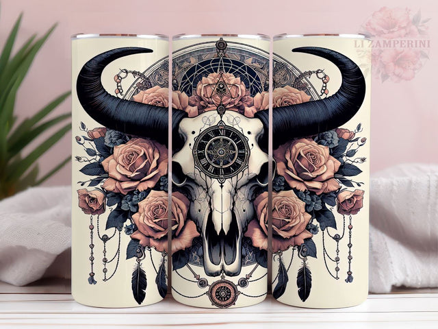 Boho Cow Skull 20oz Tumbler Wrap PNG, Western Tumbler Png, Straight & Tapered Tumbler Wrap, Instant Digital Download Sublimation Li Zamperini 