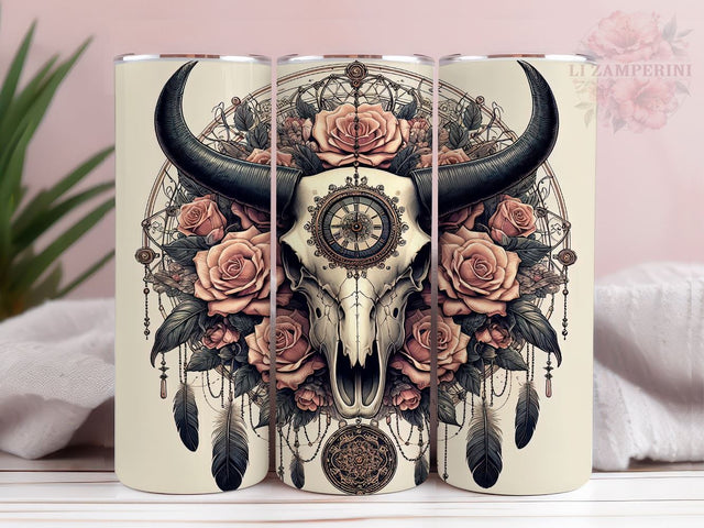 Boho Cow Skull 20oz Tumbler Wrap PNG, Western Tumbler Png, Straight & Tapered Tumbler Wrap, Instant Digital Download Sublimation Li Zamperini 