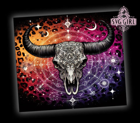 Boho Cow Skull 20oz Tumbler Wrap Sublimation Design, Straight Tapered Tumbler Wrap, Western Aztec Tumbler Png, Instant Digital Download Sublimation SvggirlplusArt 
