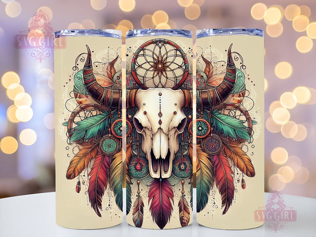 Boho Cow Skull 20oz Tumbler Wrap Sublimation Design, Straight Tapered Tumbler Wrap, Western Dream Catcher Tumbler Png, Instant Digital Download Sublimation SvggirlplusArt 