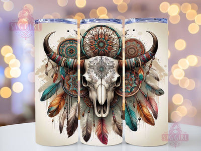Boho Cow Skull 20oz Tumbler Wrap Sublimation Design, Straight Tapered Tumbler Wrap, Western Dream Catcher Tumbler Png, Instant Digital Download Sublimation SvggirlplusArt 