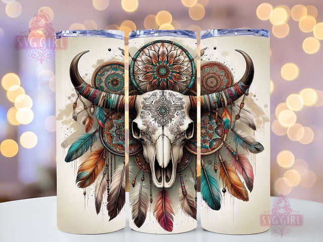 Boho Cow Skull 20oz Tumbler Wrap Sublimation Design, Straight Tapered Tumbler Wrap, Western Dream Catcher Tumbler Png, Instant Digital Download Sublimation SvggirlplusArt 