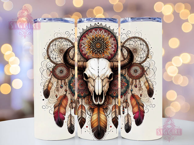 Boho Cow Skull 20oz Tumbler Wrap Sublimation Design, Straight Tapered Tumbler Wrap, Western Dream Catcher Tumbler Png, Instant Digital Download Sublimation SvggirlplusArt 