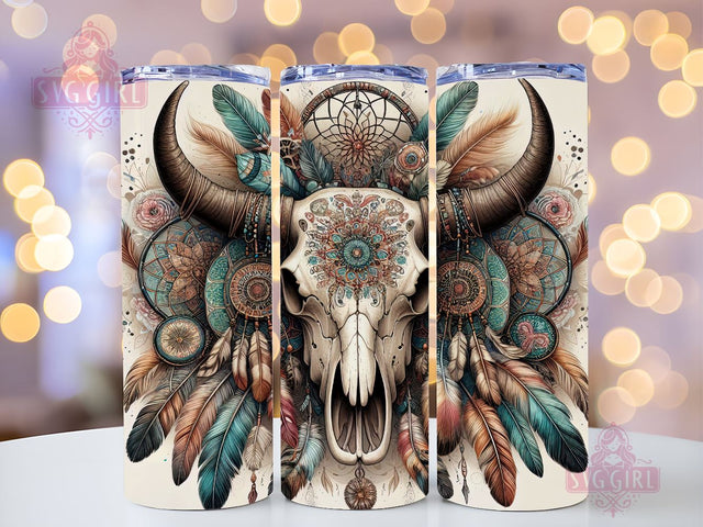 Boho Cow Skull 20oz Tumbler Wrap Sublimation Design, Straight Tapered Tumbler Wrap, Western Dream Catcher Tumbler Png, Instant Digital Download Sublimation SvggirlplusArt 