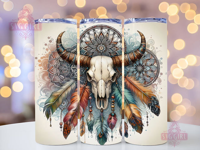 Boho Cow Skull 20oz Tumbler Wrap Sublimation Design, Straight Tapered Tumbler Wrap, Western Dream Catcher Tumbler Png, Instant Digital Download Sublimation SvggirlplusArt 
