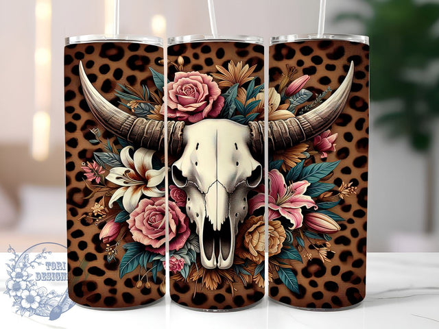 Boho Cow Skull Aztec 20oz Skinny Tumbler, Country Western Tumbler Png, Straight & Tapered Tumbler Wrap, Instant Digital Download Sublimation ToriDesigns 