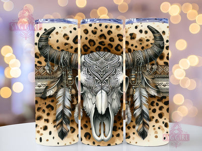 Boho Cow Skull Aztec 20oz Tumbler Wrap Sublimation Design, Straight Tapered Tumbler Wrap, Cow Skull Leopard Tumbler Png, Instant Digital Download Sublimation SvggirlplusArt 