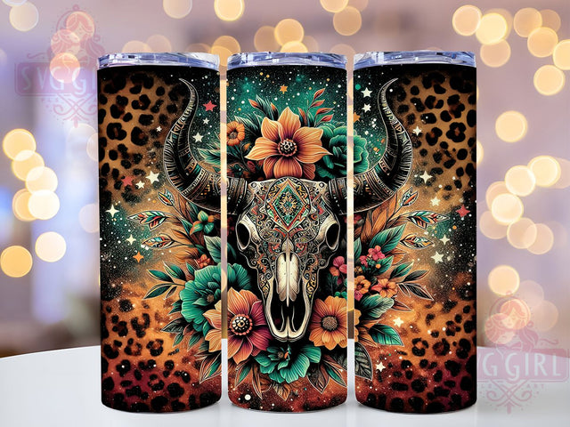 Boho Cow Skull Aztec Tumbler, Aztec Floral Tumbler, 20oz Western Wrap, Rustic Cow Tumbler, Southwest Aesthetic Tumbler, Seamless Sublimation Wrap, Country Boho Gift Sublimation SvggirlplusArt 