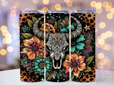 Boho Cow Skull Aztec Tumbler, Aztec Floral Tumbler, 20oz Western Wrap, Rustic Cow Tumbler, Southwest Aesthetic Tumbler, Seamless Sublimation Wrap, Country Boho Gift Sublimation SvggirlplusArt 