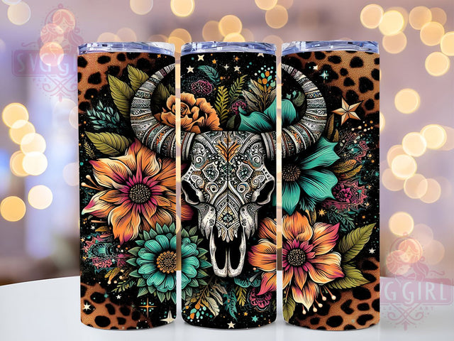 Boho Cow Skull Aztec Tumbler, Aztec Floral Tumbler, 20oz Western Wrap, Rustic Cow Tumbler, Southwest Aesthetic Tumbler, Seamless Sublimation Wrap, Country Boho Gift Sublimation SvggirlplusArt 