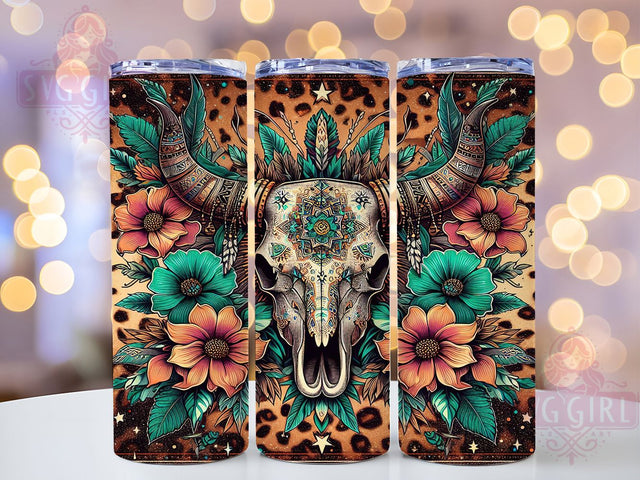 Boho Cow Skull Aztec Tumbler, Aztec Floral Tumbler, 20oz Western Wrap, Rustic Cow Tumbler, Southwest Aesthetic Tumbler, Seamless Sublimation Wrap, Country Boho Gift Sublimation SvggirlplusArt 