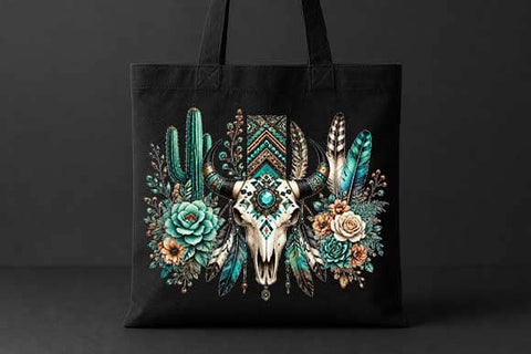 Boho Cow Skull PNG | Turquoise Floral Western Sublimation PNG SVG BillahCrafts 