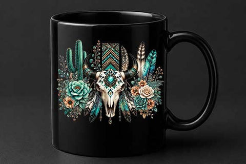 Boho Cow Skull PNG | Turquoise Floral Western Sublimation PNG SVG BillahCrafts 