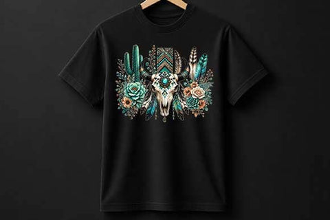 Boho Cow Skull PNG | Turquoise Floral Western Sublimation PNG SVG BillahCrafts 